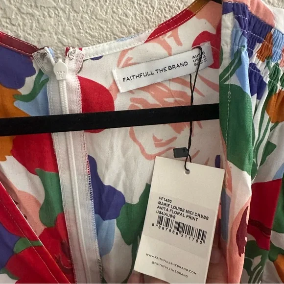 NWT Faithfull the Brand Red Pink Floral Puff Sleeve Midi dress size 4 small - Picture 4 of 7